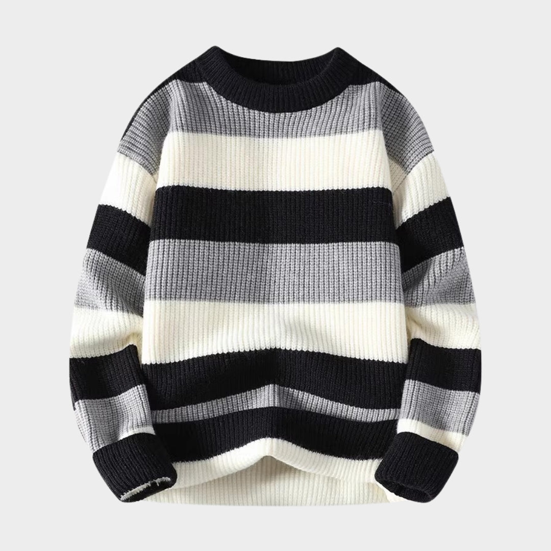 Men's Striped O-Neck Sweater - Casual Knitted Pullovers for Autumn Winter (Blue, Black, Brown)