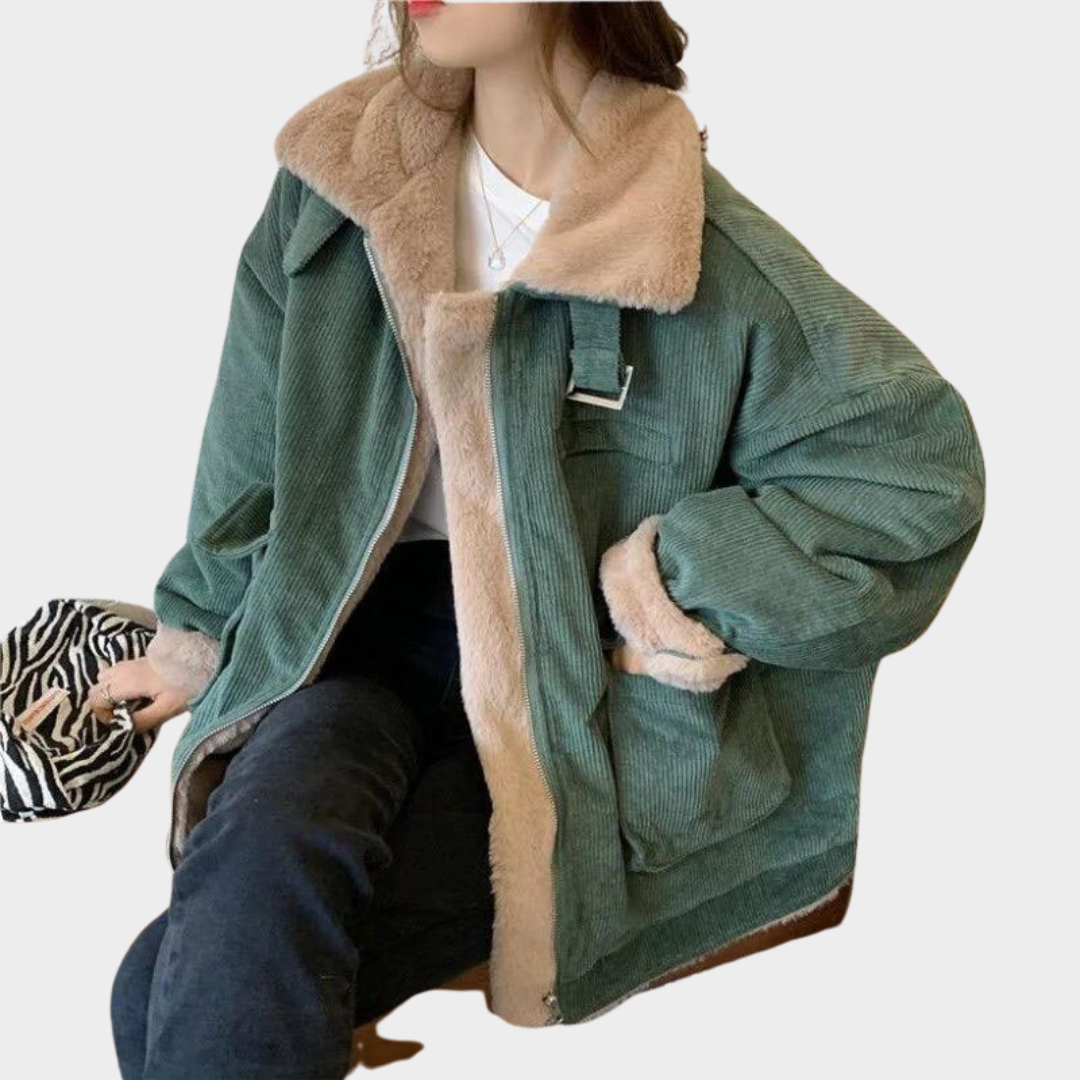 Women's Corduroy Lamb Wool Jacket – Thick & Warm – Zipper Closure – Loose Fit – Comfortable & Stylish – Multiple Colours
