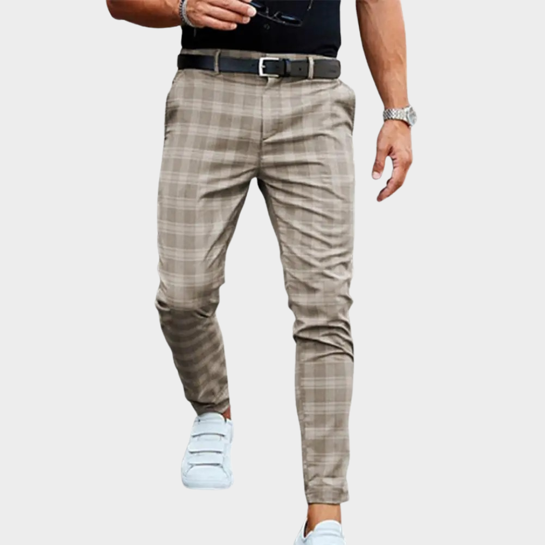 Men’s Straight Fit Trousers – Checkered Pattern – Loose Business Casual Style – Comfortable Material – Multiple Colours