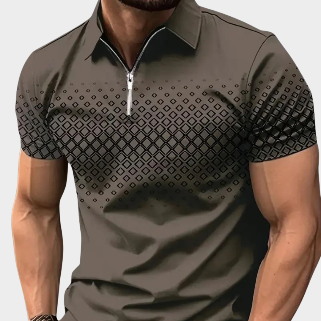 Men Sport Casual Polo Shirt – Short Sleeve Zipper Style – Printed Design – Quick Dry Polyester Fabric – Multiple Colours