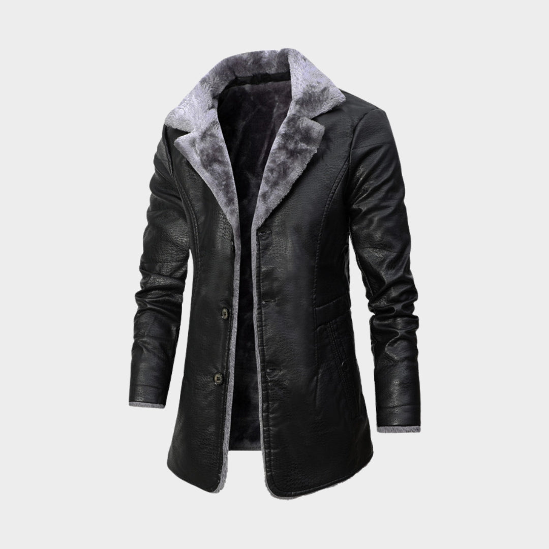 Men’s Plush Leather Jacket - Warm Winter Outerwear, Black, Coffee, Durable and Stylish Design