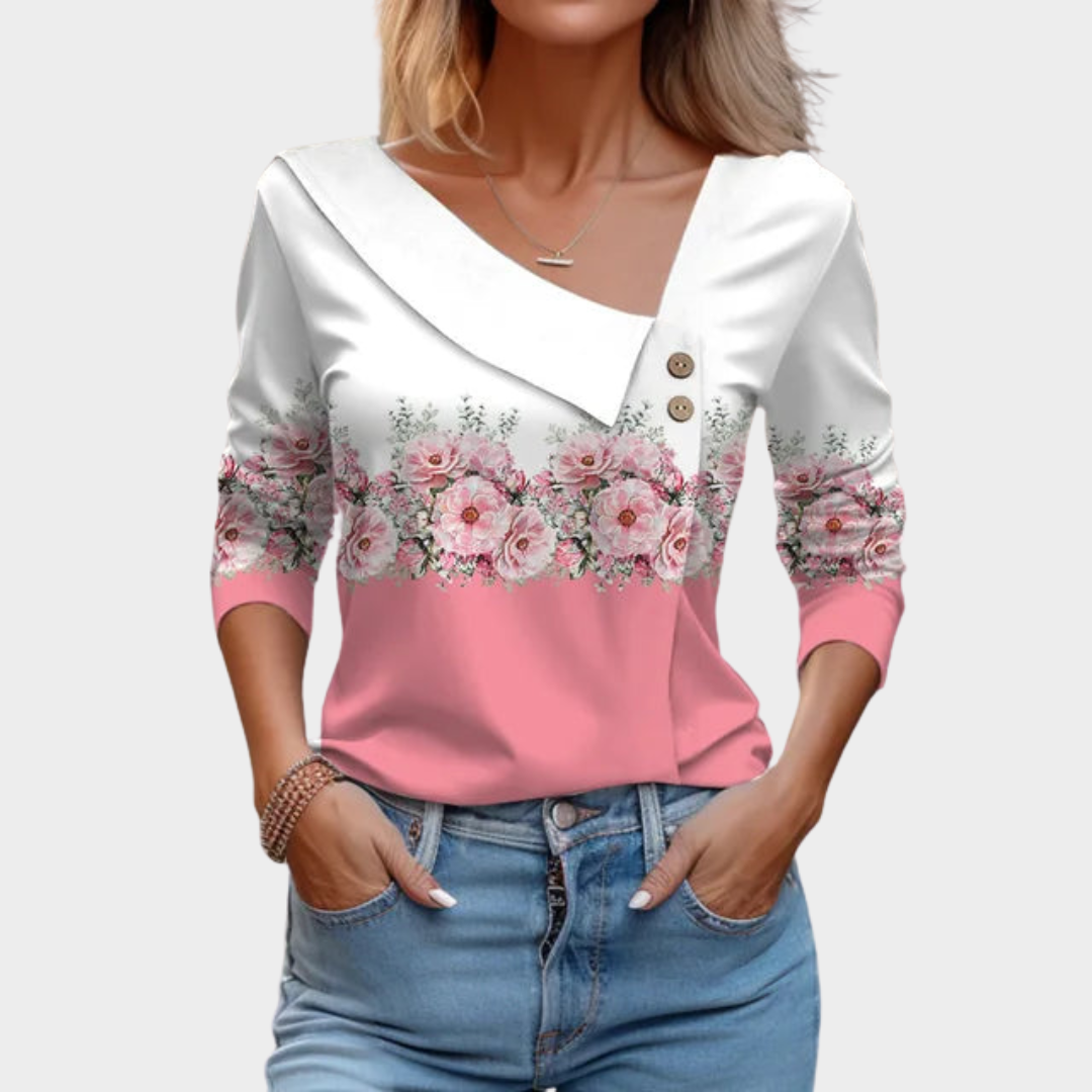 Women’s Floral Print Long Sleeve Shirt – Casual Lightweight Blouse Top – Soft Relaxed Fit O-Neck Style – Multiple Colours
