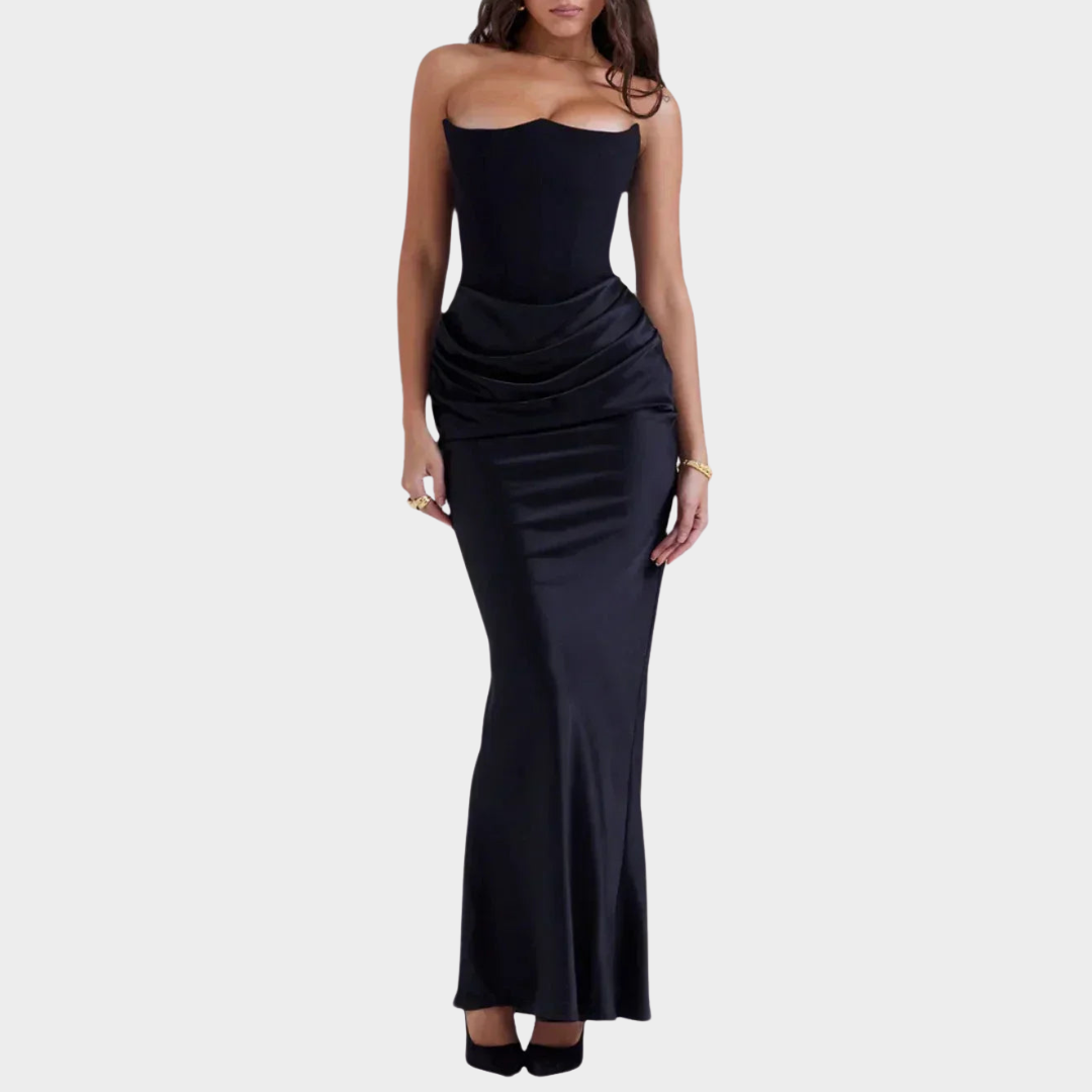 Women's Strapless Pleated Long Dress – Sleeveless – Backless – Lace-Up Party Gown – Multiple Colours