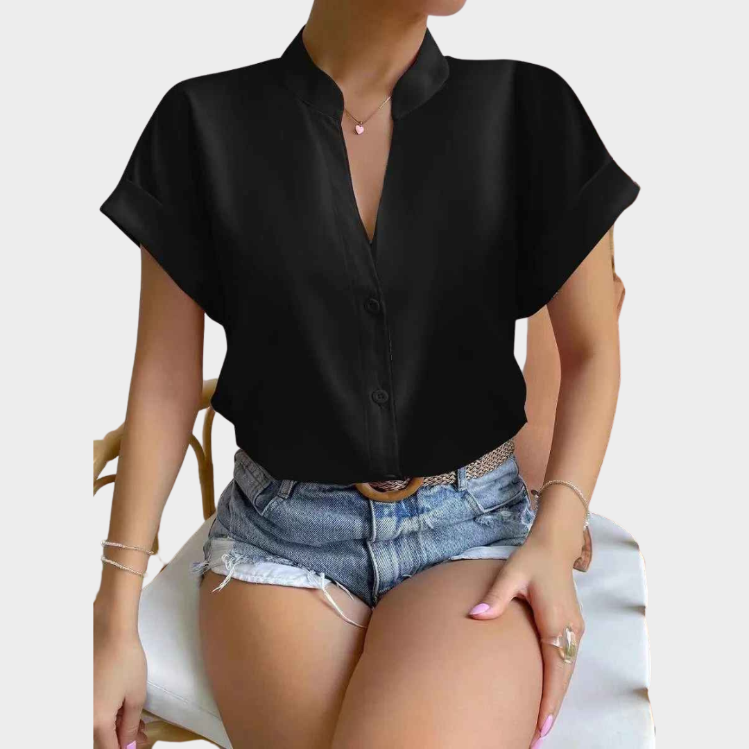Women Bodycon Blouse – PU Leather Shirt with Fold Detail and Button Collar – Multiple Colours