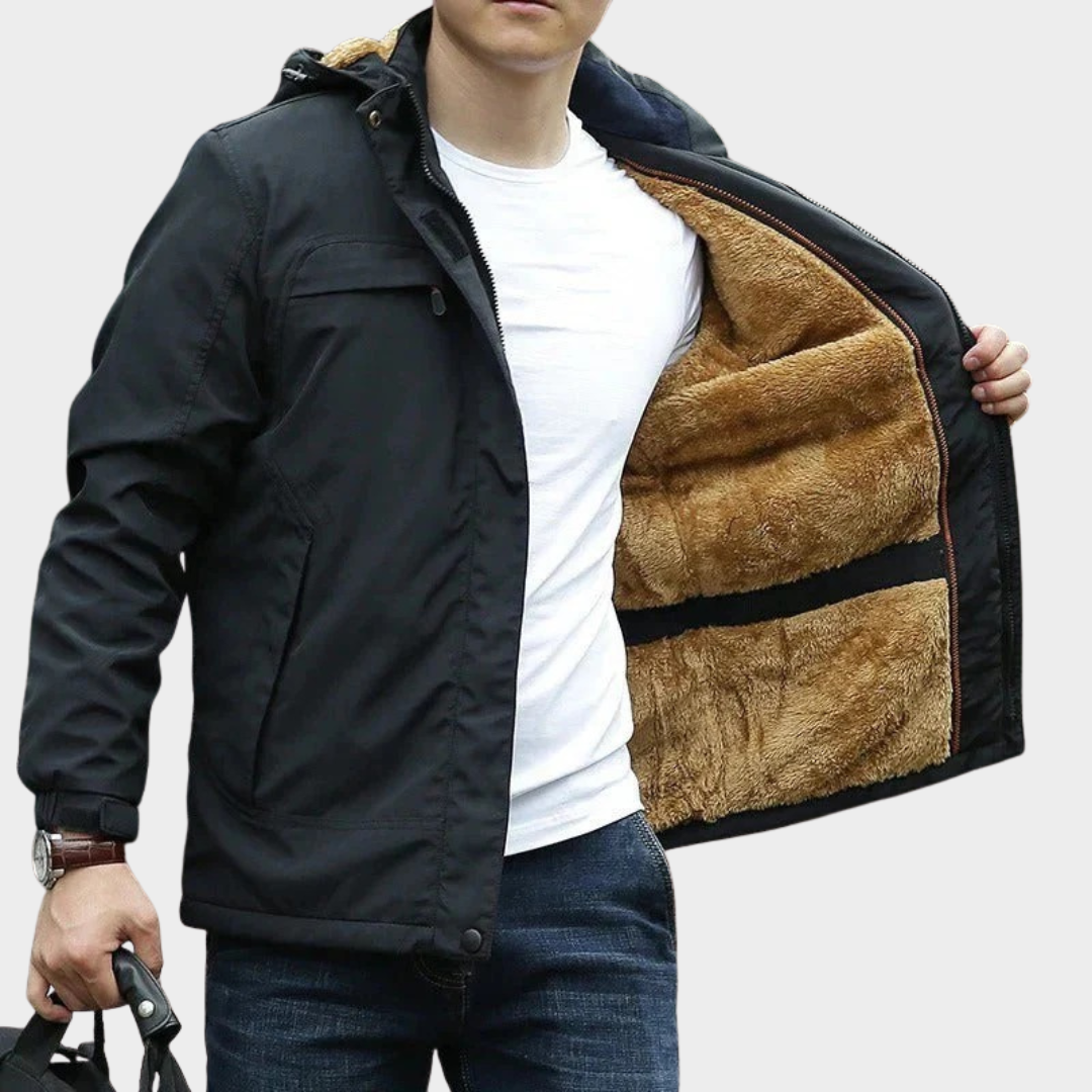 Men’s Relaxed Fit Hooded Jacket – Water-Resistant Faux Fur Lined Zip Front Outerwear – Multiple Colours