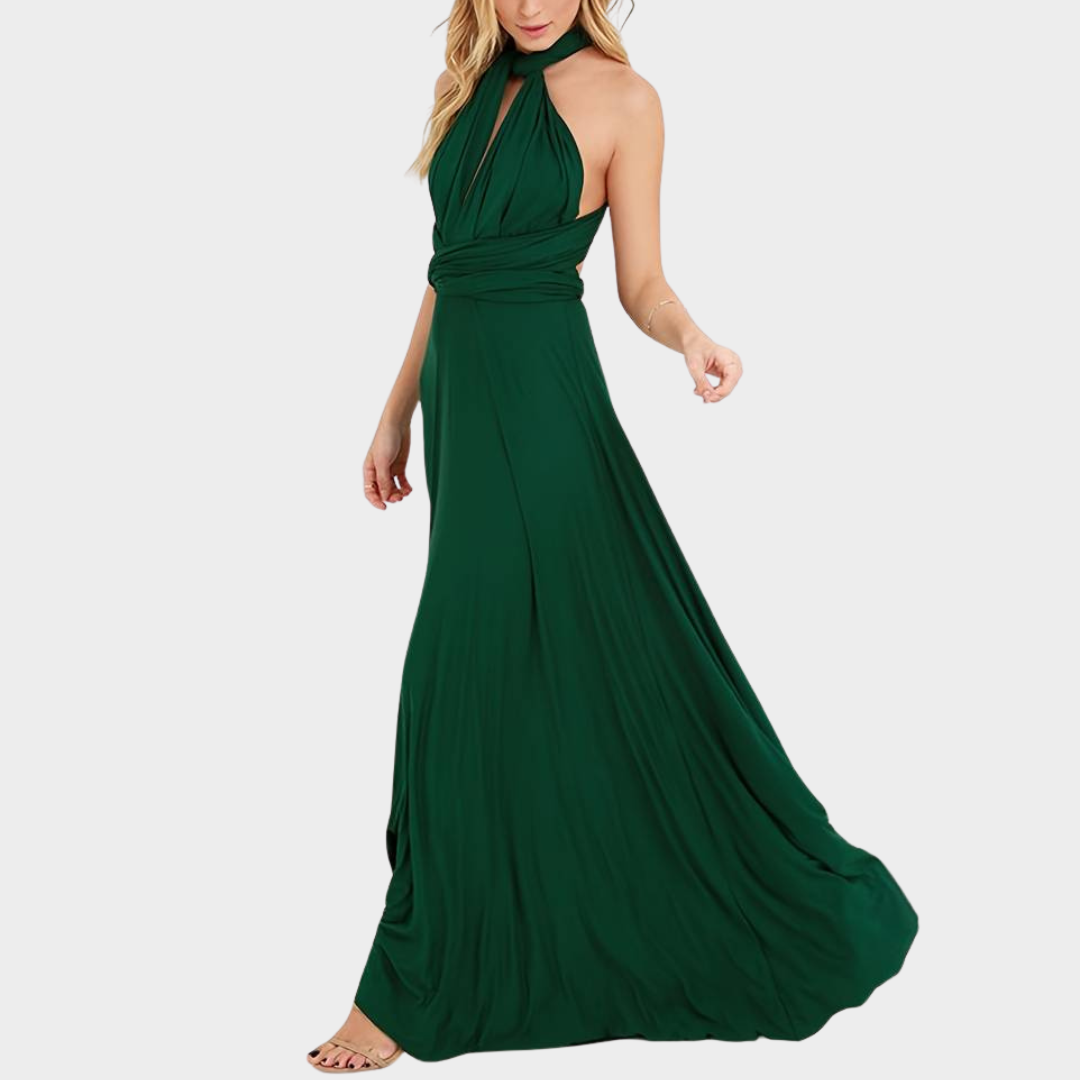 Women's Convertible Bridesmaid Dress – Elegant Pleated Floor-Length Gown – Multiple Colours