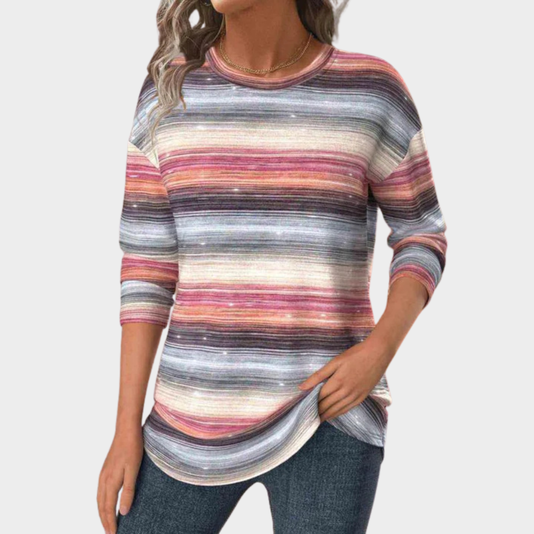 Women’s Casual Gradient T-Shirt – Long Sleeve Round Neck Loose Fit – Cotton-Polyester Blend – Lightweight Soft Fabric – Multicolour