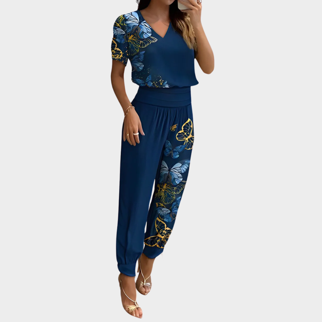 Women's 2-Piece T-Shirt & Shorts Set – Floral Print – Casual Fit – Lightweight & Comfortable – Yellow
