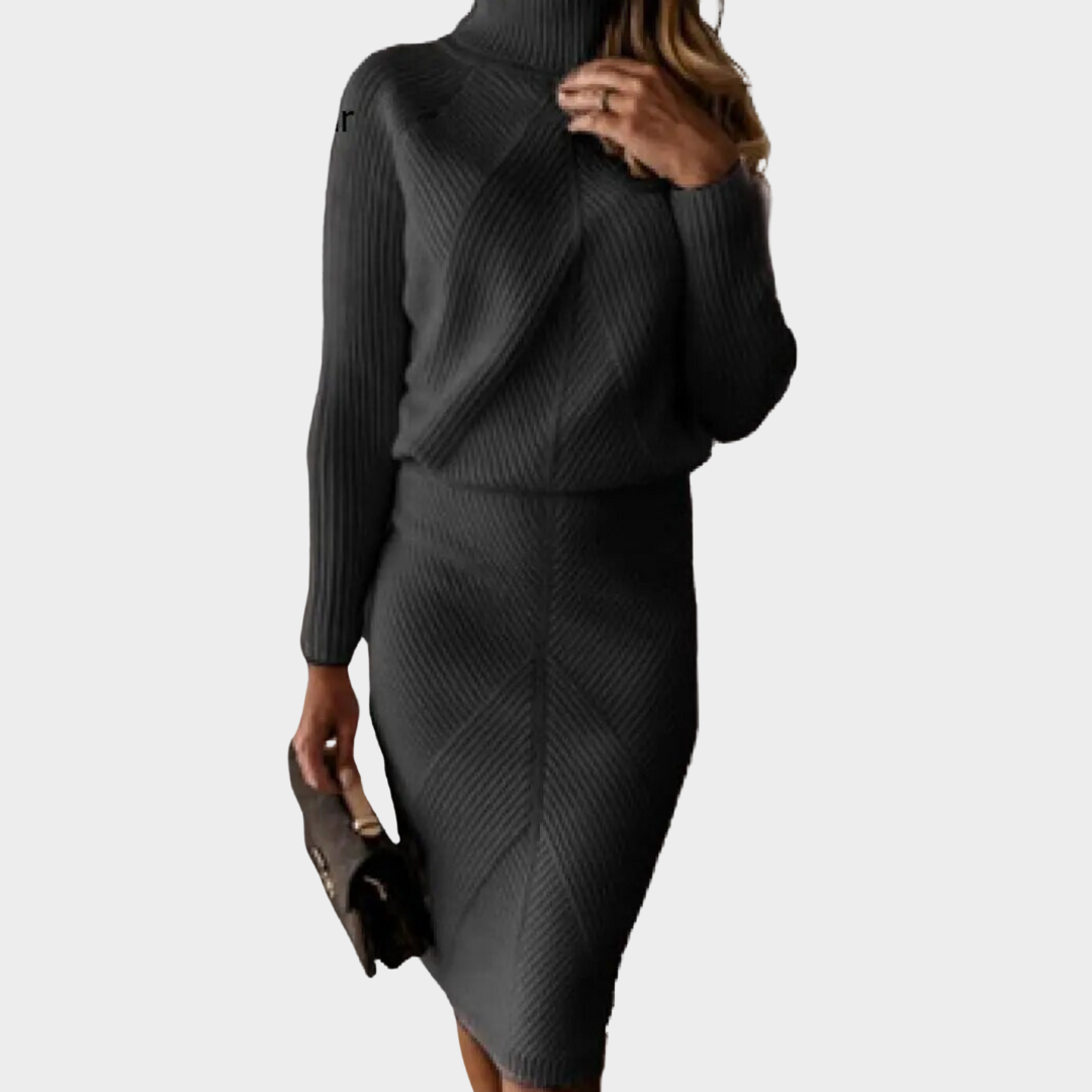 Women's Knitted Sweater Skirt Set – Turtleneck – Crop Top & Slim Skirt – Stretch Knit – Multiple Colours