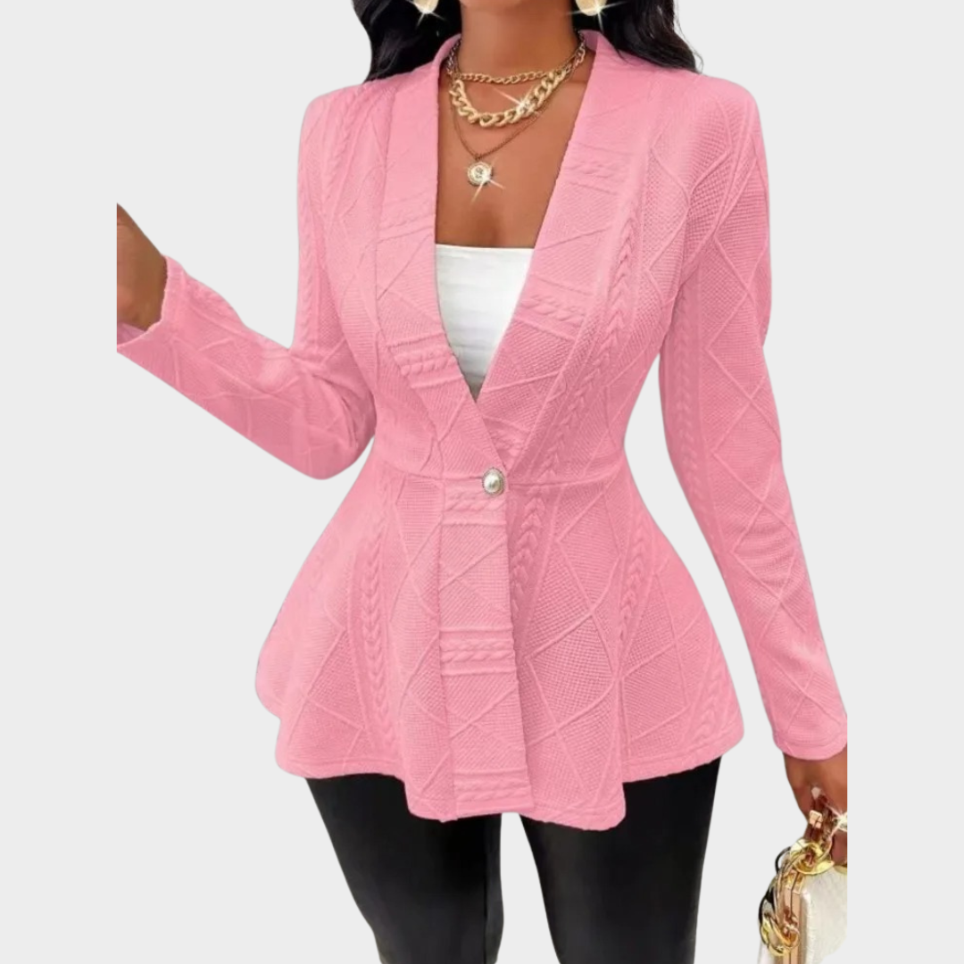 Women's V-Neck Single Button Jacket – Long Sleeve Tailored Waist Swing Office Coat – Multiple Colours