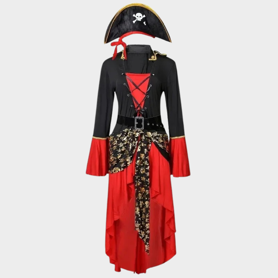 Women Caribbean Pirate Captain Halloween Costume – Gothic Cosplay Outfit Inspired by Jack – Fancy Role Play Party Suit – Red