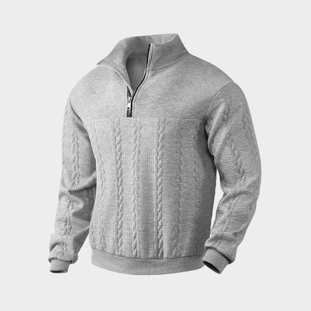 Men's Knitted Sweatshirt - Half Zipper - Stand Collar - Patchwork Design - Sporty Fit - Multiple Colours