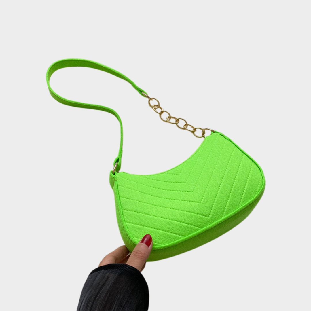 Women’s Felt Mini Shoulder Bag - Casual Lightweight Handbag with Chain in Solid Colors