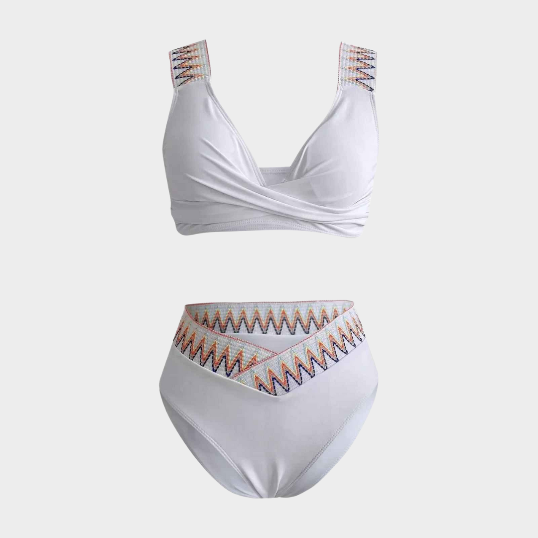 Women Bikini Set – V Neck High Waist Two-Piece – Printed Wrap Style – Soft Stretch Fabric – Multiple Colours