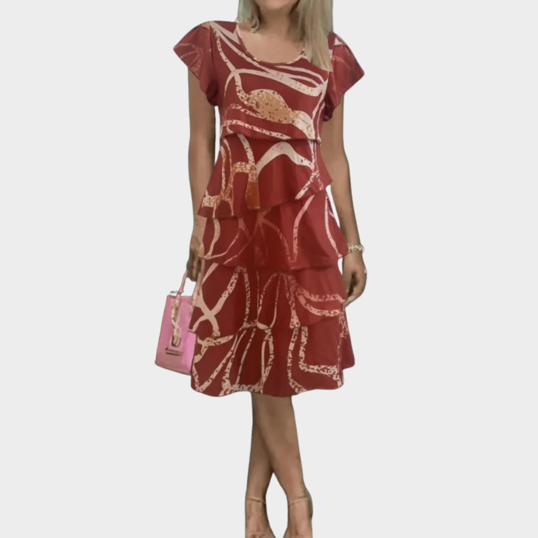 Women Printed Ruffle Sleeve Dress – Round Neck – Loose Fit – Lightweight Fabric – Multiple Colours