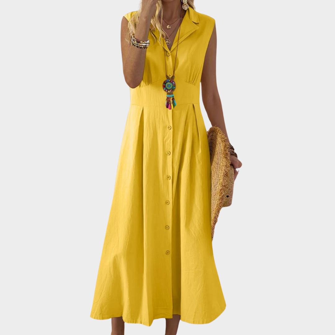 Women’s Sleeveless Shirt Dress – Loose Fit – Button Front – Cotton Linen Blend – Solid Colour – Multiple Colours