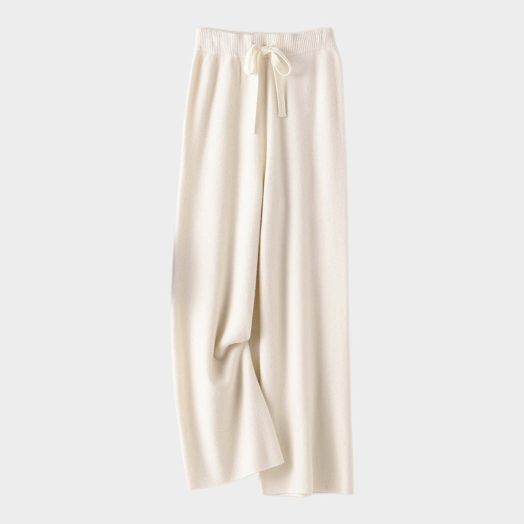 Women’s Cashmere Wide Leg Pants - High Waist Knitted Trousers - 100% Pure Wool - Winter Casual (Dark Grey, Camel, Black, and More)