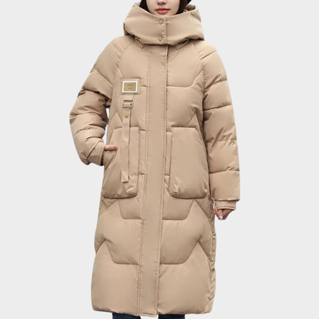 Women Cotton Parka Jacket – Knee Length Coat with Detachable Hood and Zipper Closure – Windproof Solid Colour Outwear – Multiple Colours