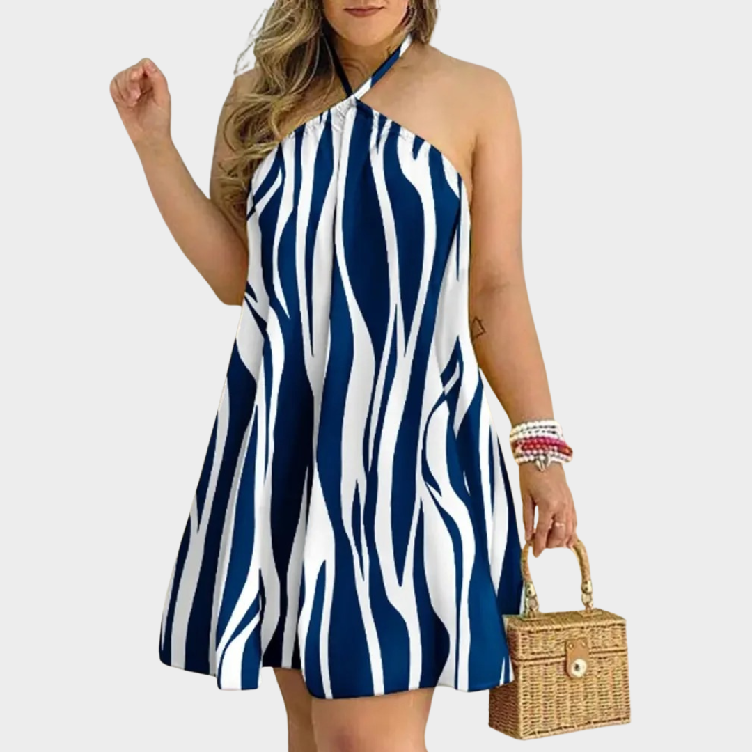 Women Striped Slip Dress – Off Shoulder – Halter Back – Loose Fit – Lightweight Fabric – Multiple Colours