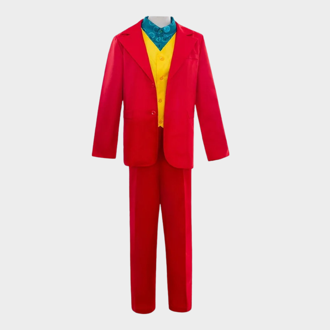 Men Joker Halloween Costume – Arthur Fleck Clown Cosplay Outfit with Red Suit – Movie Inspired Fancy Party Uniform – Red
