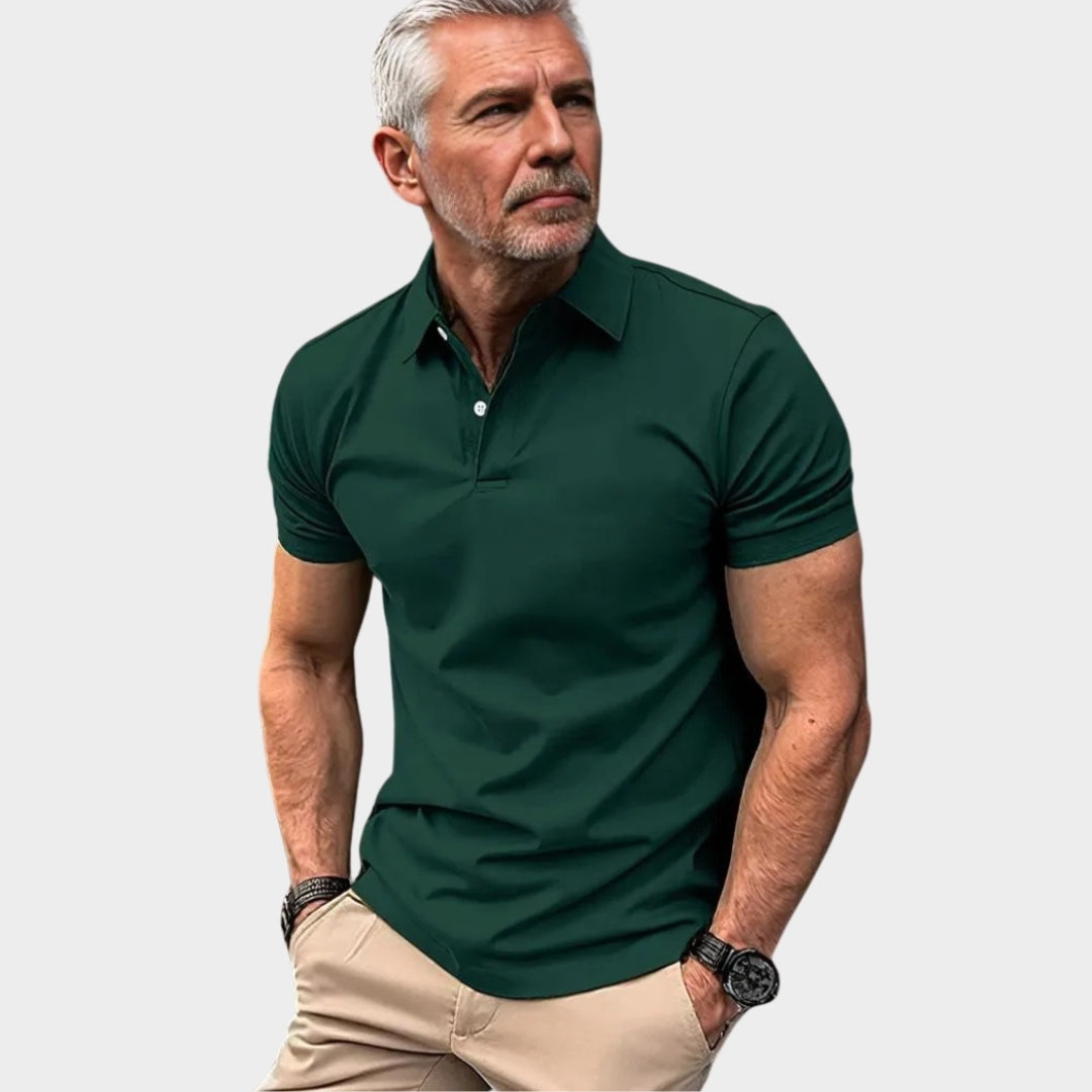Men's Polo Shirt - Short Sleeve Lapel Button Solid Color Summer Casual T-Shirt, Purple, Dark Green, Navy Blue
