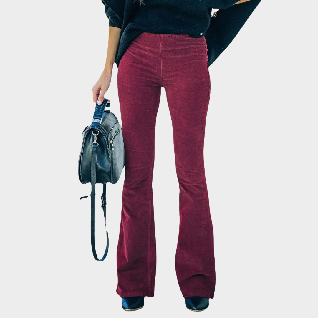 Women’s Corduroy Flare Pants – High Waisted Slim Fit with Retro Stretch Fabric – Multiple Colours