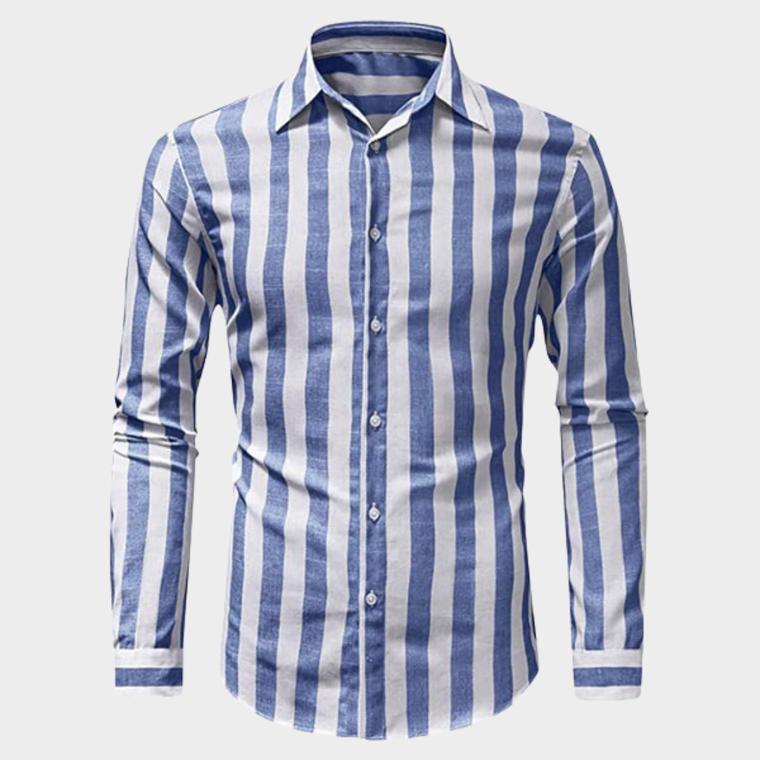 Men's Striped Long Sleeve Shirt – Turn-Down Collar – Button-Up – Multiple Colours