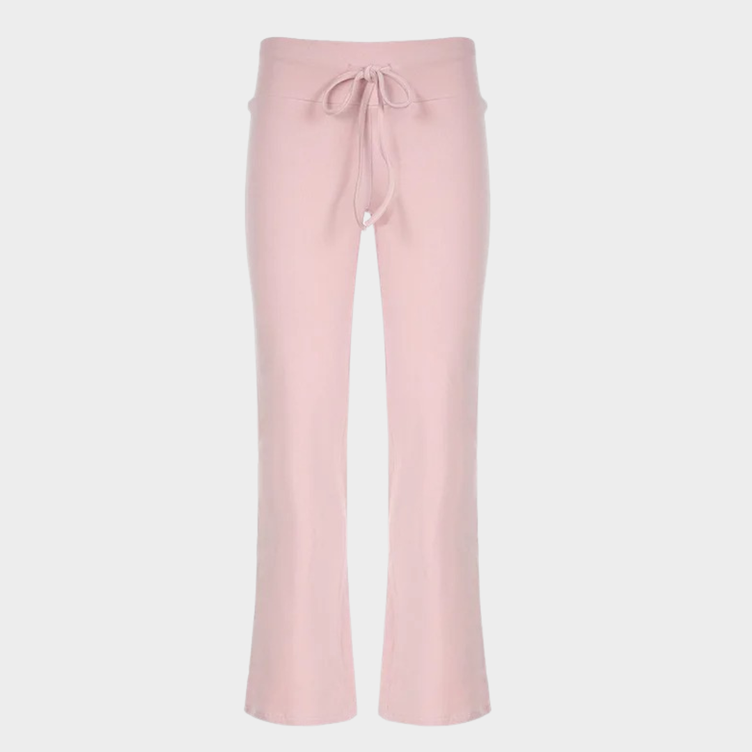 Women Casual Wide Leg Trousers – Streetwear Style Drawstring Waist Relaxed Fit Pants – Pink