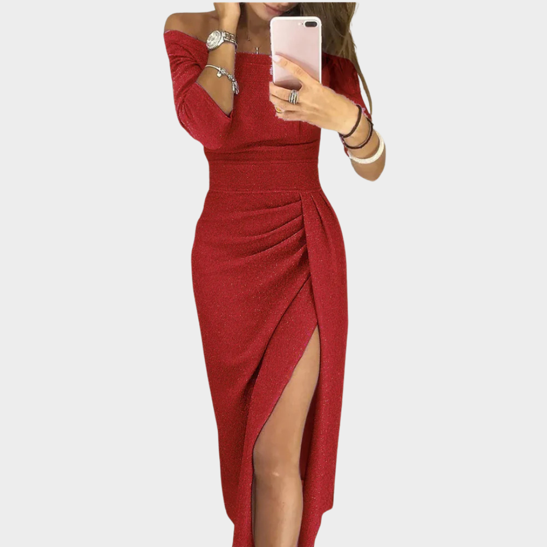 Women's Off-Shoulder Long Dress – Elegant High Waist – Evening Party Clubwear – Flowy Fit – Multiple Colours