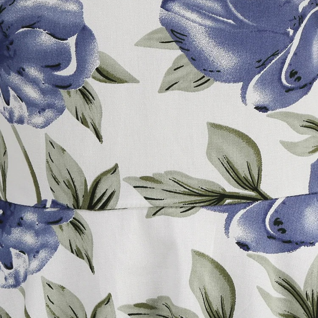 Women's 50s Retro High Waist Dress – Halter Neck – Floral Print – Backless – Cotton – Blue