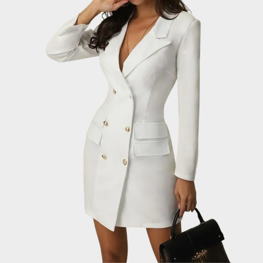 Women's Dress – Slim Blazer Style Long Sleeve Single Breasted Elegant Office Wear – Multiple Colours
