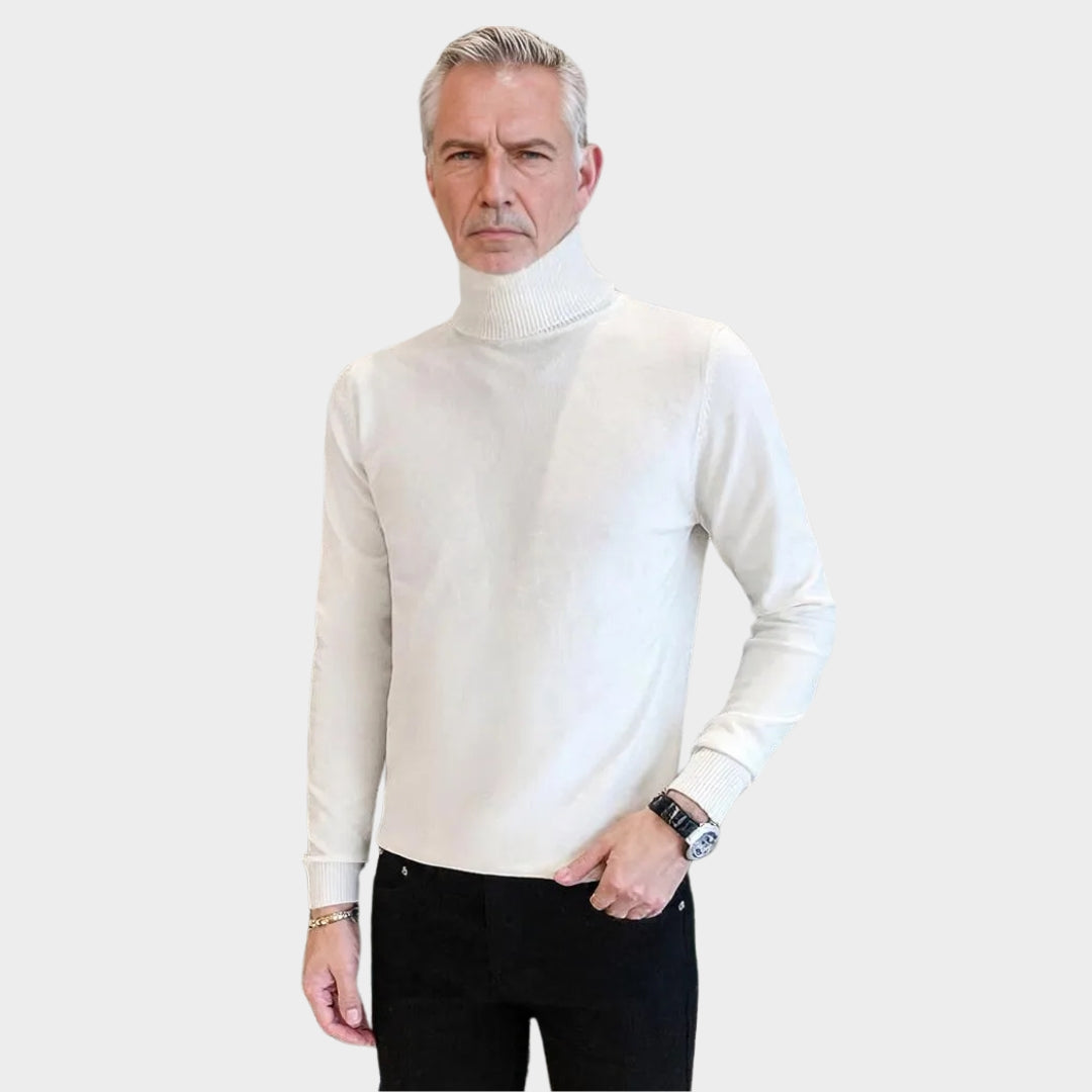 High-End Knitted Pullover Sweater for Men – Half Turtleneck Winter Wool Sweater (White, Black, Blue, Grey)