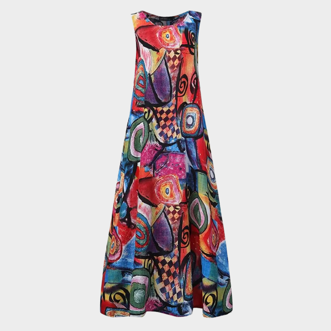 Women's Bohemian Sleeveless Dress – Floral Print – Vintage Kaftan – Beach Sundress – Multiple Colours