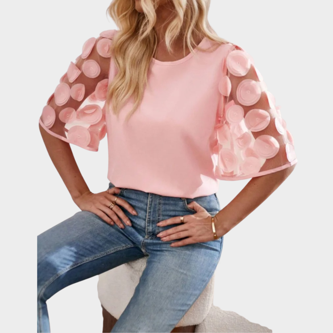 Women Long Sleeve Lace Blouse – Solid Colour – Round Neck – Elegant Fit – Soft Fabric – Multiple Colours