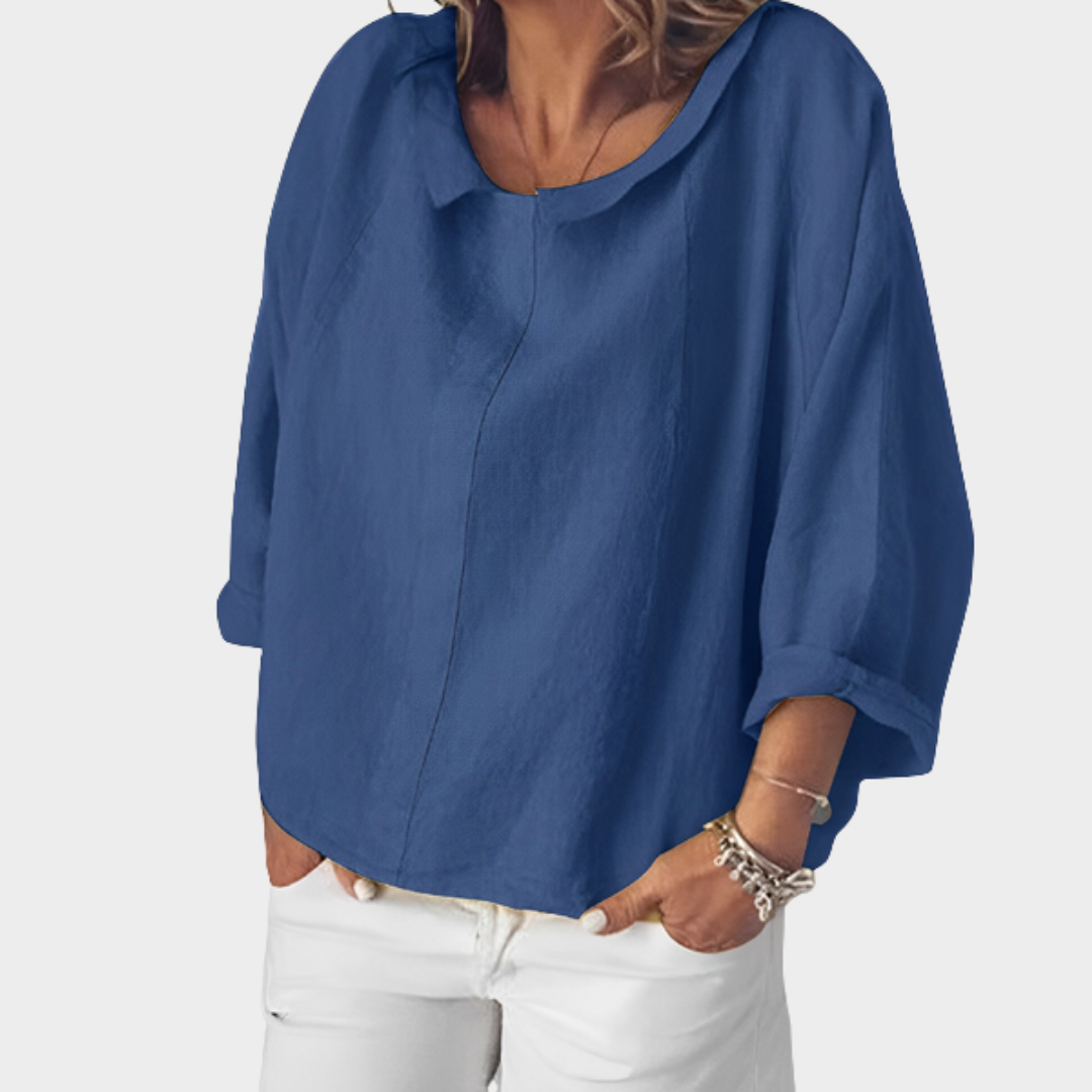 Women's Cotton Long Sleeve Shirt – Turn-Down Collar – Loose Casual Fit – Multiple Colours