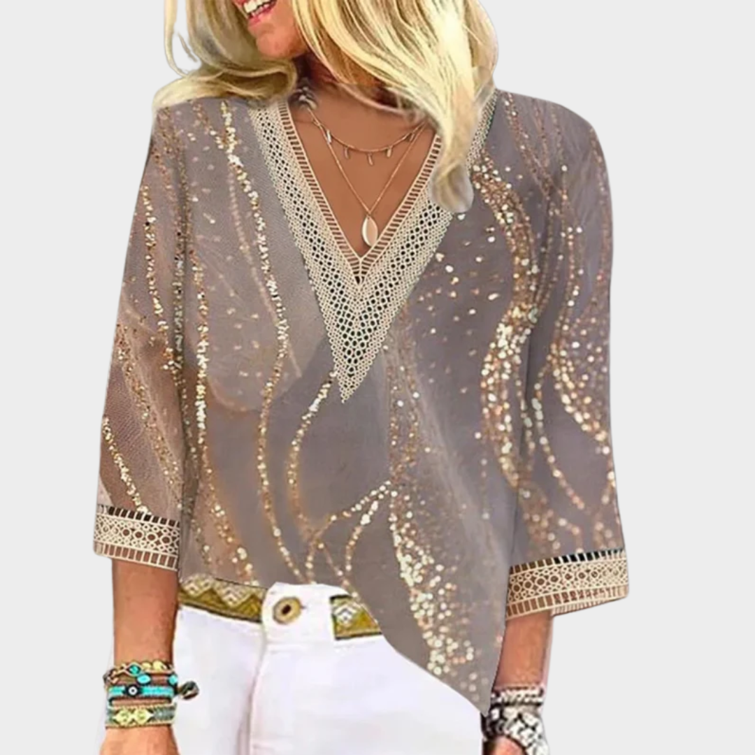 Women's V-Neck Blouse – Short Sleeves – Loose Fit – Elegant Casual Shirt – Multiple Colours