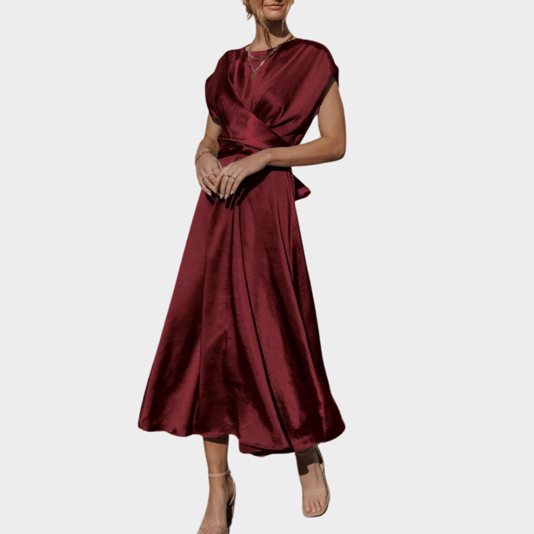 Women’s Satin Draped Evening Dress – Elegant Slim Fit with Binding Detail – Lightweight Silky Finish – Multiple Colours