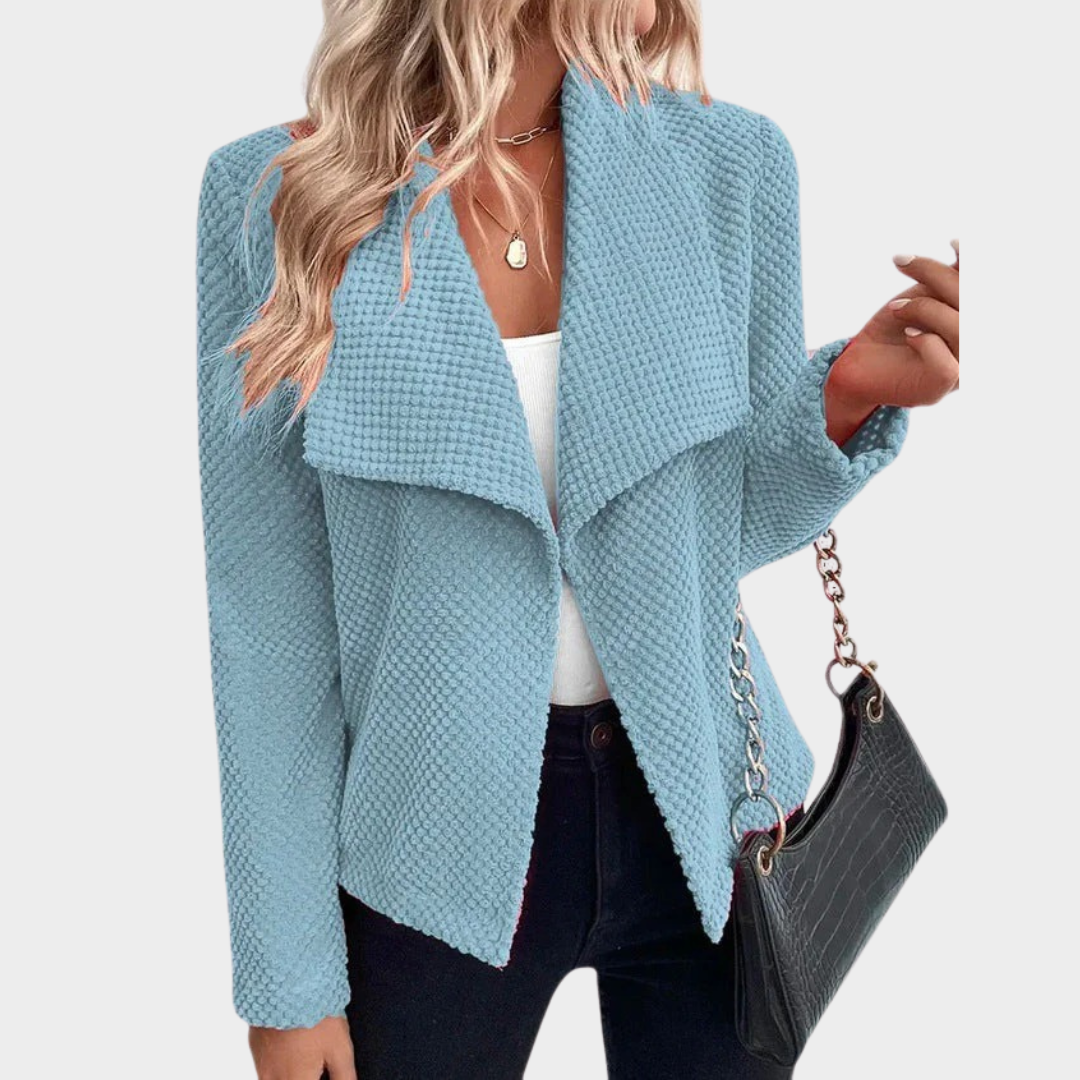 Women’s Short Jacket – Long Sleeve Turn Down Collar Solid Colour Casual Outerwear – Multiple Colours