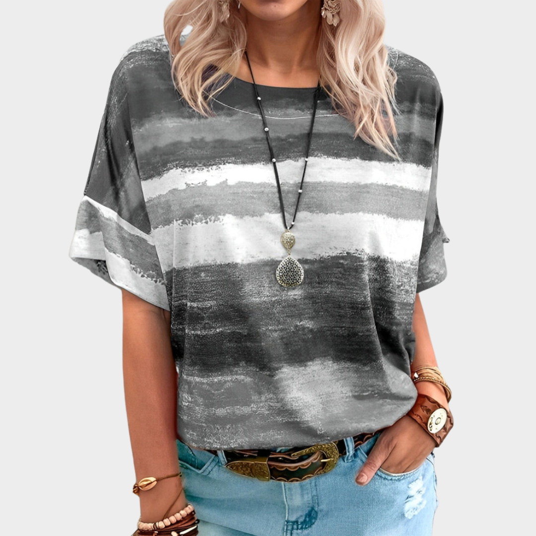 Women's Casual T-Shirt – Striped Print O-Neck – Relaxed Fit Soft Pullover – Multiple Colours