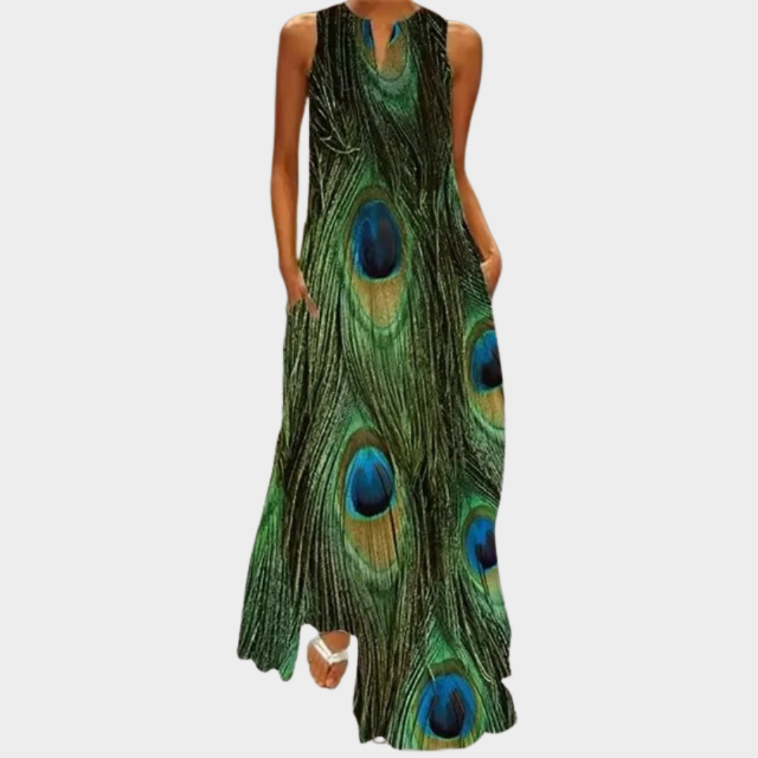 Women’s Sleeveless V-Neck Maxi Dress – Elegant Rainbow Gradient Print – Lightweight Breathable Fit – Multiple Colours