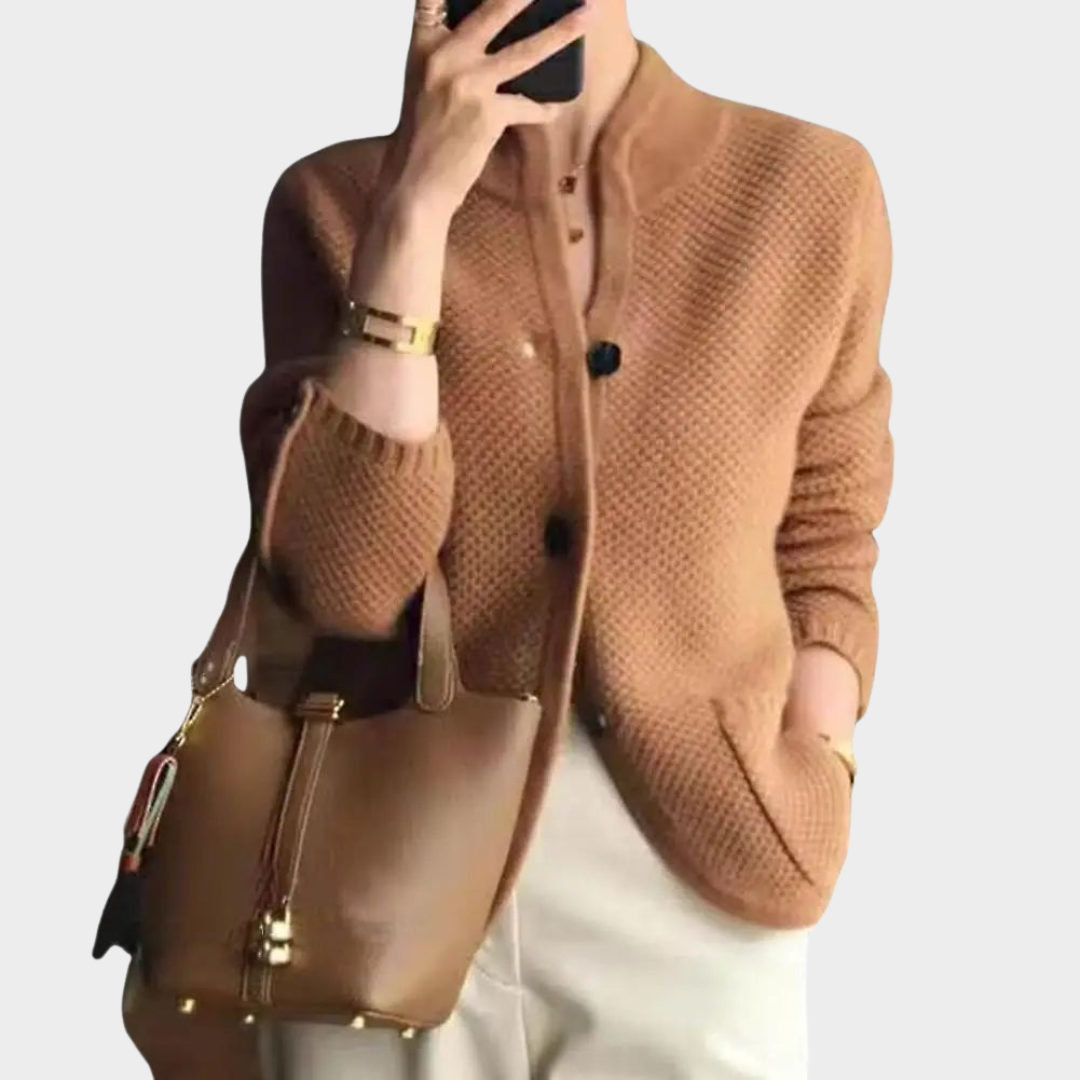 Women's Knitted Cardigan Jacket – Stand Collar – Button Decor – Thickened – Lightweight Outerwear – Multiple Colours