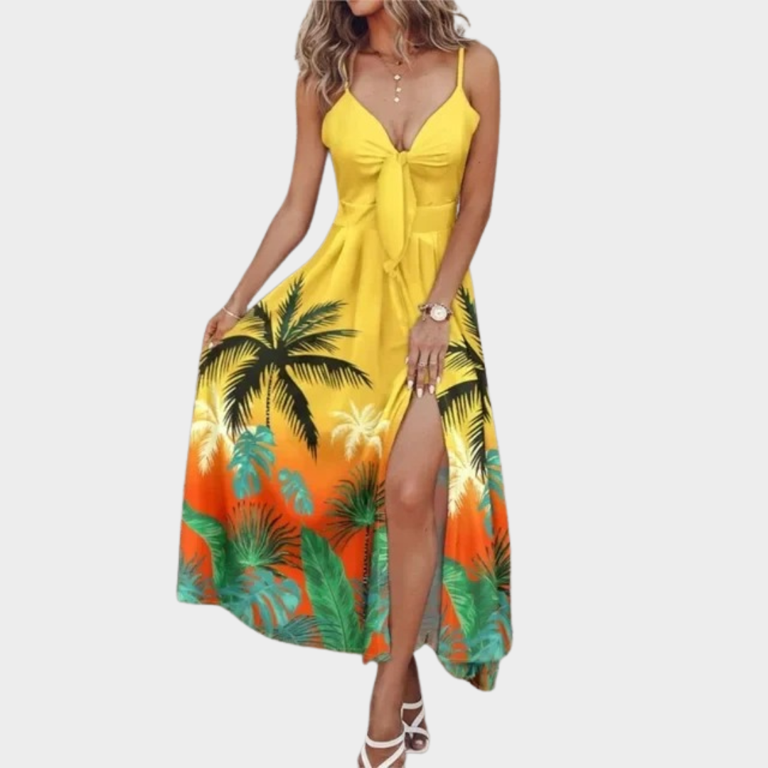 Women Floral Print Maxi Dress – V-Neck – Slim Fit – Sleeveless Backless – Lightweight Fabric – Multiple Colours