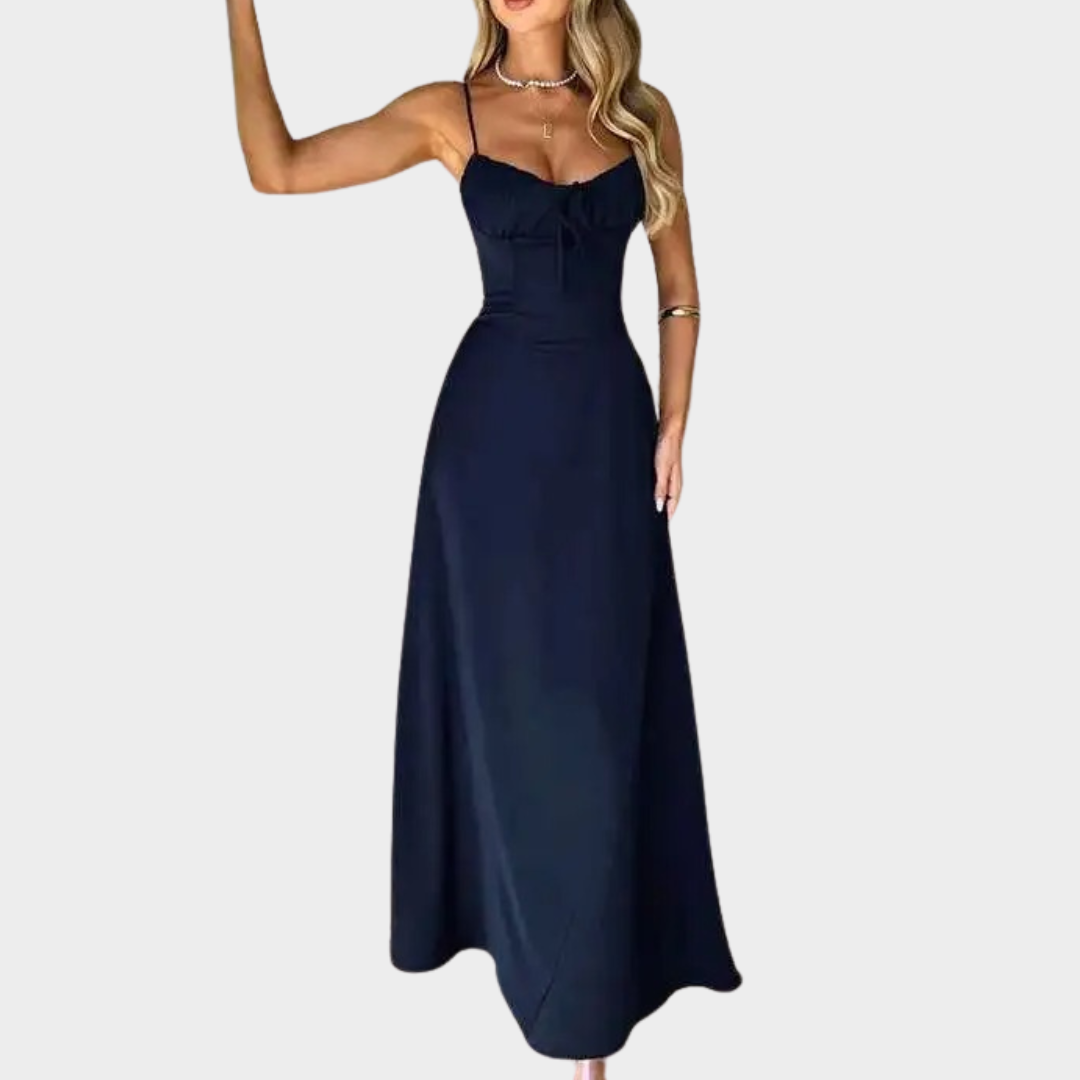 Women’s Spaghetti Strap A-Line Maxi Dress – Waist Wrap Fit with Backless Design – Lightweight Fabric – Multiple Colours