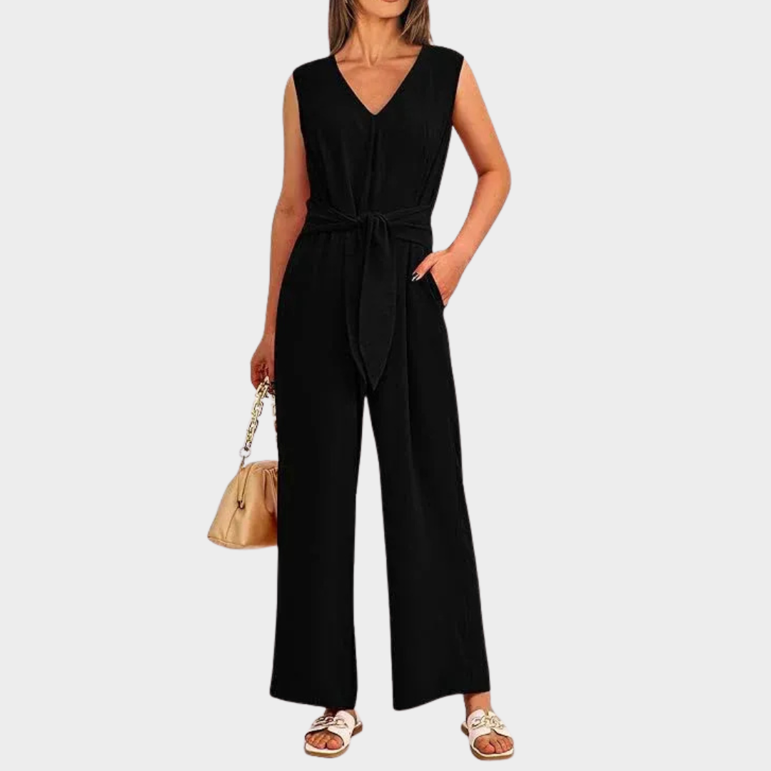 Women Wide Leg Jumpsuit – V-Neck – Sleeveless – Elegant Fit – Soft Fabric – Multiple Colours
