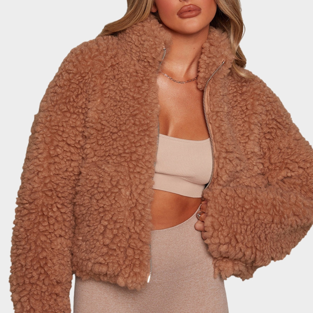 Women's Lambswool Short Coat – Warm & Thick Turtleneck Teddy Jacket – Multiple Colours