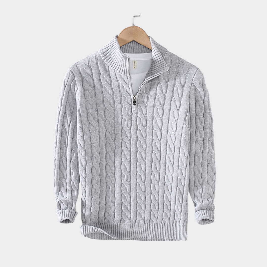 Men's Autumn Winter Cotton Pullover Half-Zip Sweater – Old Money Style - Casual Stand-Up Collar
