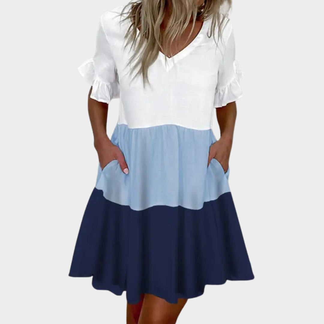 Women’s Floral Mini Dress – V-Neck Short Sleeve Fit – Loose Ruffle Design with Pockets – Lightweight Soft Fabric – Casual Elegant Look – Multiple Colours