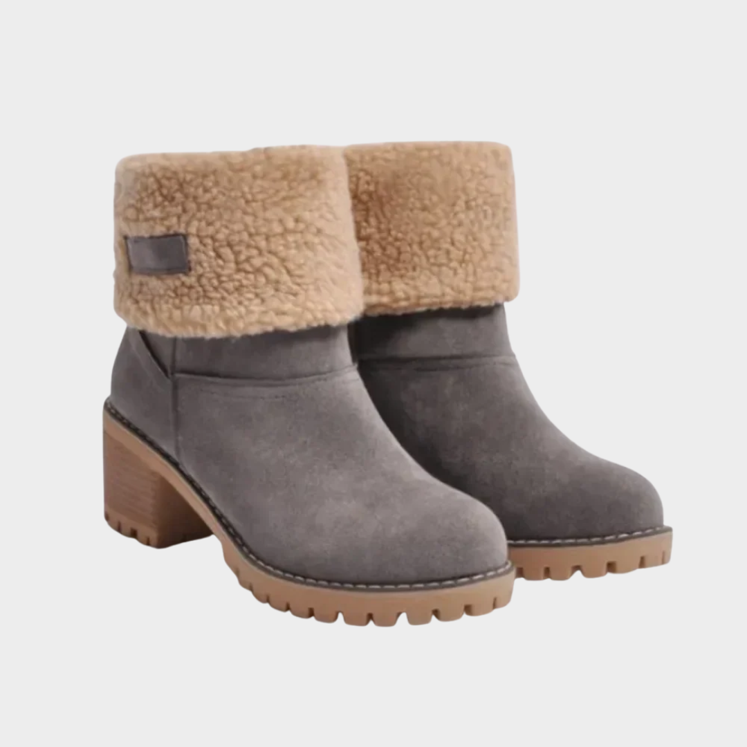 Women’s Shearling Lined Ankle Boots – Fold-Over Cuff – Chunky Heel – Cozy Warm Interior – Multiple Colours