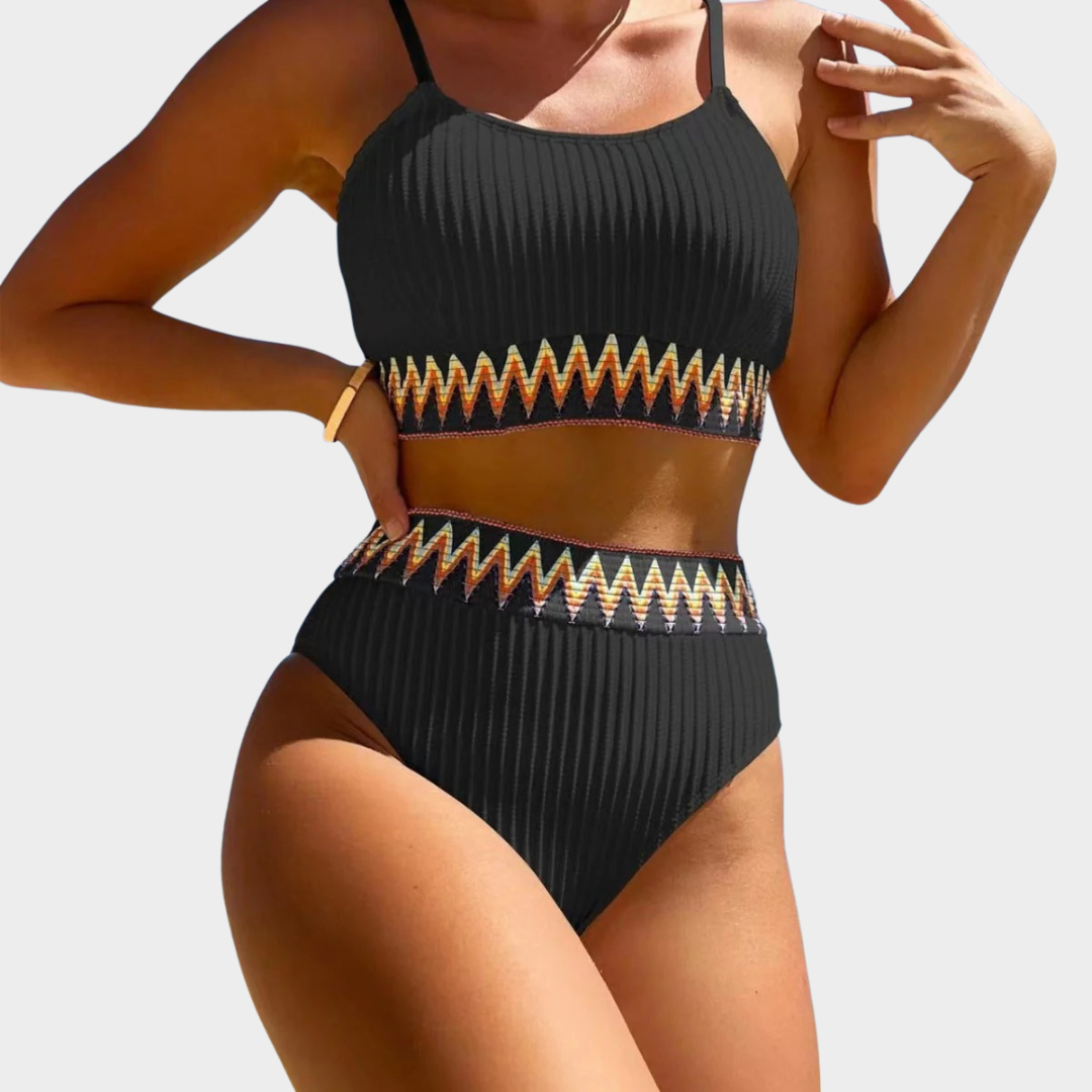 Women High Waist Bikini Set – Two Piece Swimsuit – Patchwork – Stretch Material – Multiple Colours