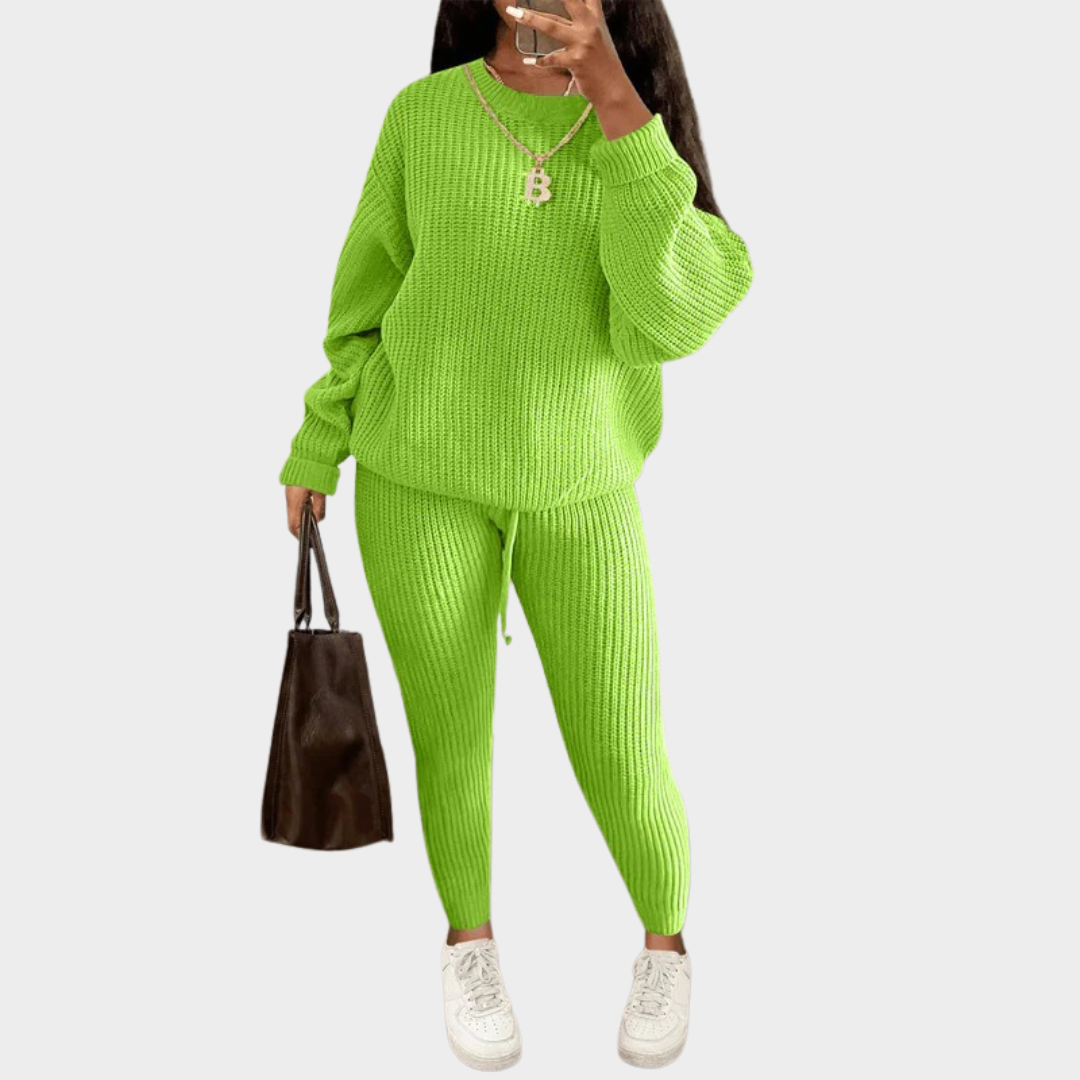 Women Two Piece Knitted Suit – Long Sleeve Top with Matching Pants – Elegant Casual Solid Wool Blend Outfit – Comfortable Fit – Multiple Colours